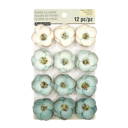 Blue Beaded Paper Flower Embellishments By Recollections&#x2122;
